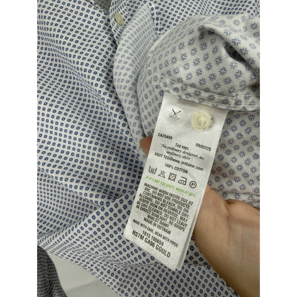 Ted Baker Endurance Blue White Circle Abstract Button Front Shirt 15 32/33 Prep View 4